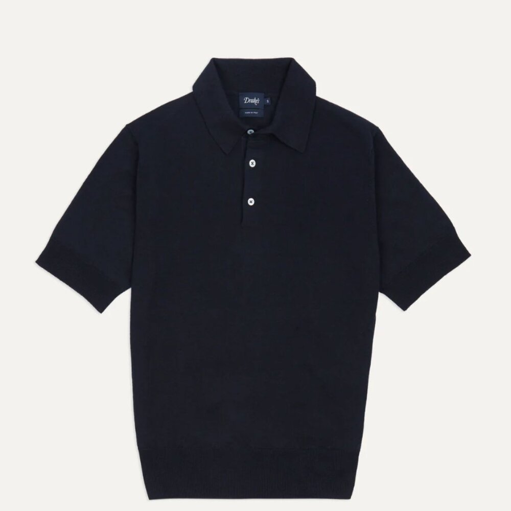 Drake's - Navy Knitted Linen-Cotton Short-Sleeve Polo Shirt - Size M